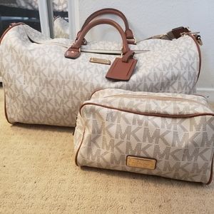 Michael Kors duffle bag and travel cosmetic bag